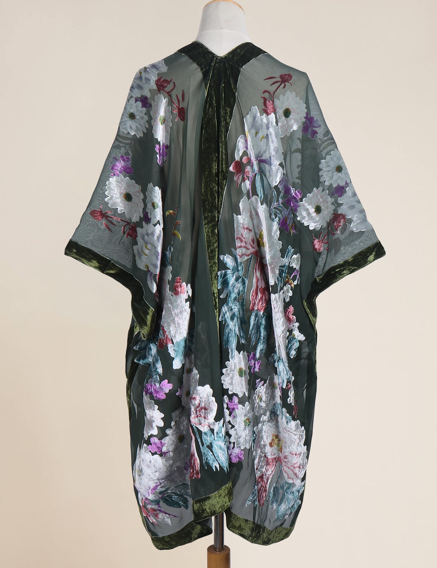 MJ SERECA Damen Burnout-Velours-Kimono, langer Cardigan, Überwurf, lässiges Outfit, One Size-Large Plus Tall