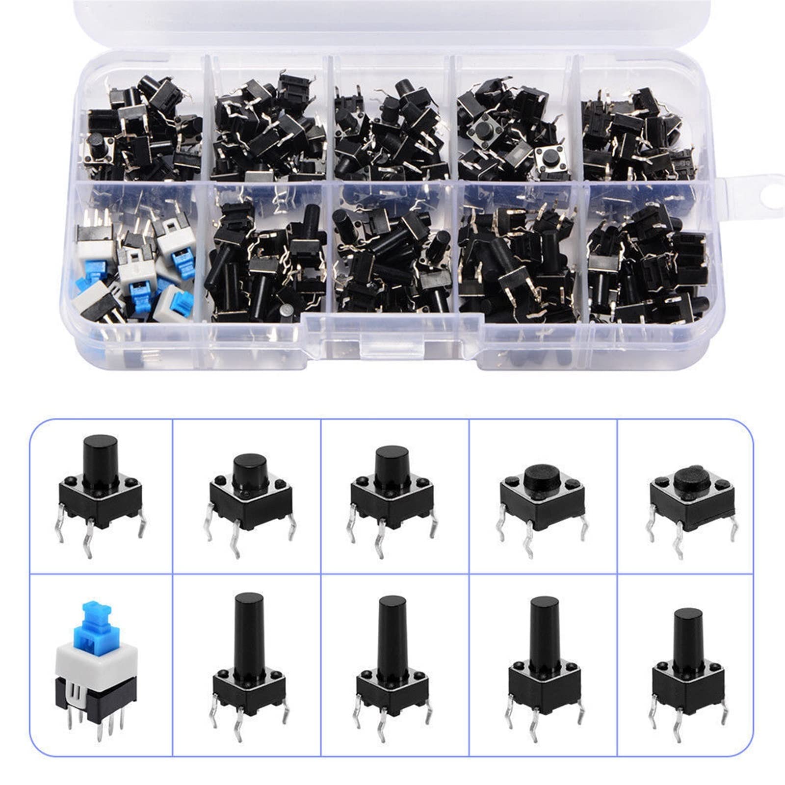 interruptor electronico 180 Uds 6x6 juego de interruptores microtáctiles de luz juego de surtido de interruptores de botón 6x6 teclas interruptor de encendido/apagado accesorios de herramientas DIY