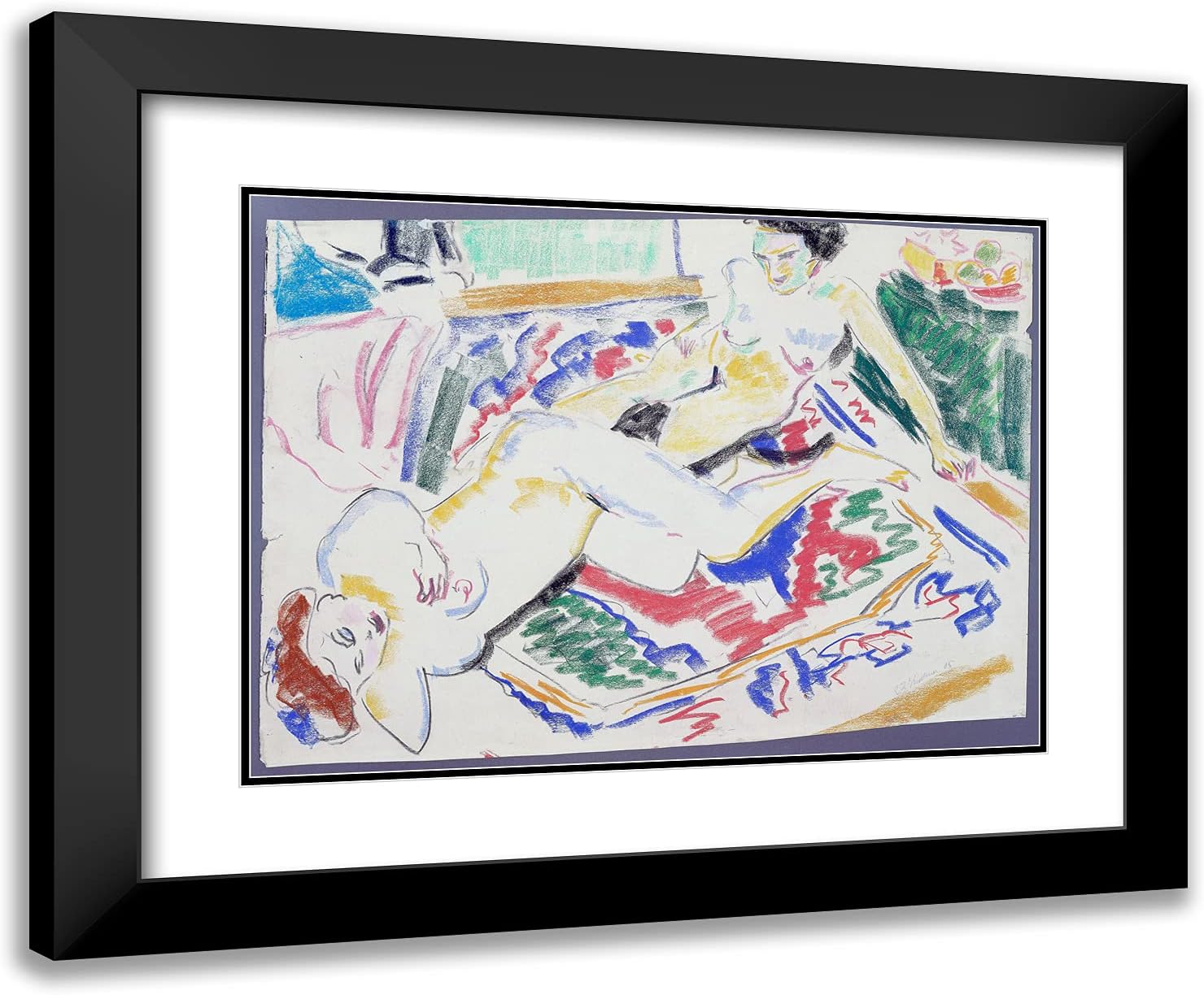 ArtDirect Ernst Ludwig Kirchner 24x20 Black Modern Framed and Double Matted Art Print Titled Two Nudes