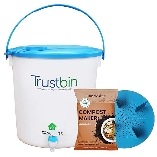 TrustBasket Trustbin - Indoor Compost bin for Converting All Kinds of Kitchen Food Waste into Fertilizer (Set of 1)