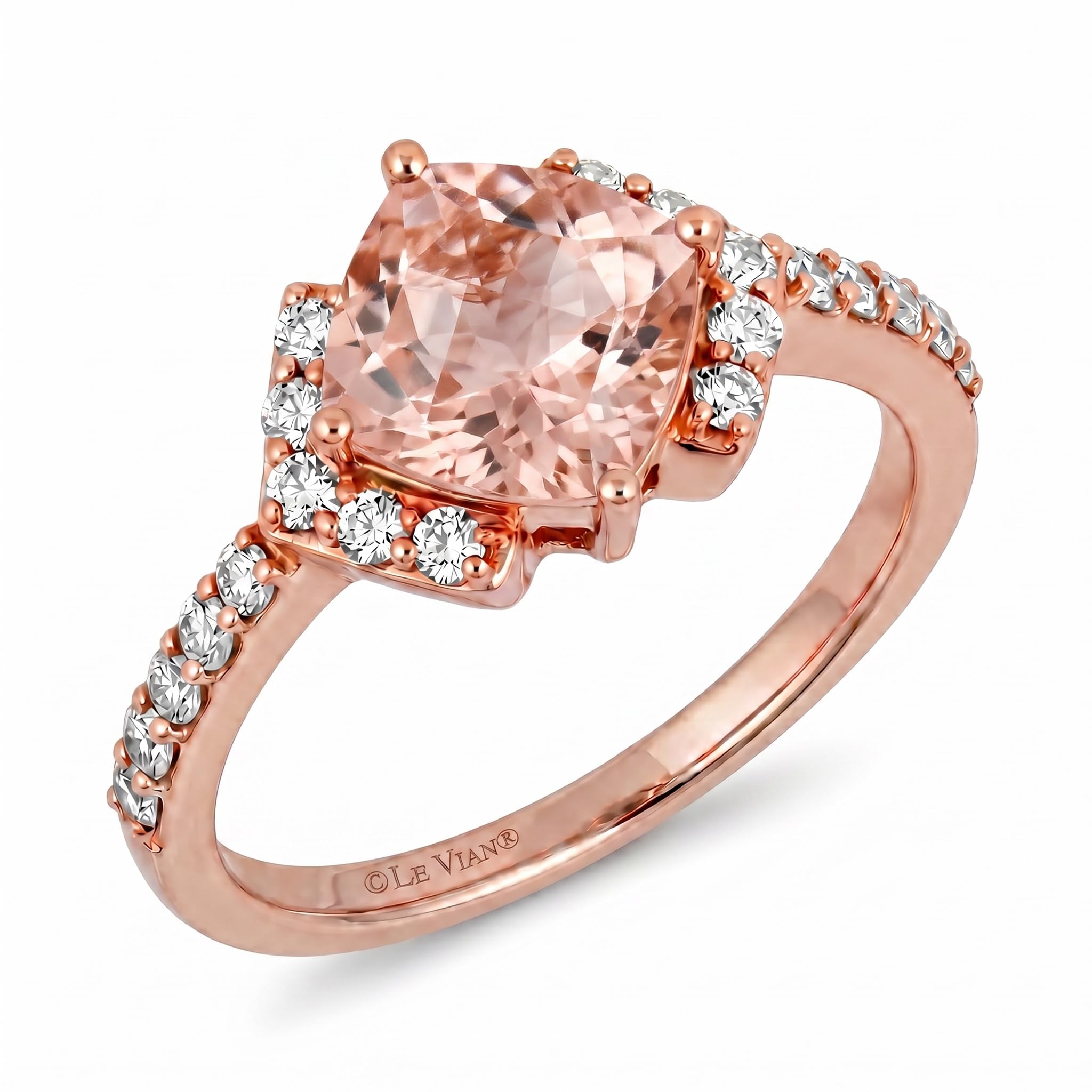 Le Vian Cushion Cut Pink Morganite and Diamond Ring