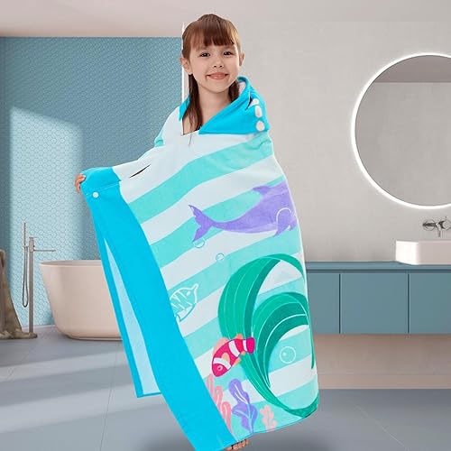 Miniatura 30 de Toalla de baño/piscina/playa con capucha, para bebés, niños y niñas de 3 a 12 años, tamaño extra grande, 30 x 50 pulgadas, algodón absorbente súper