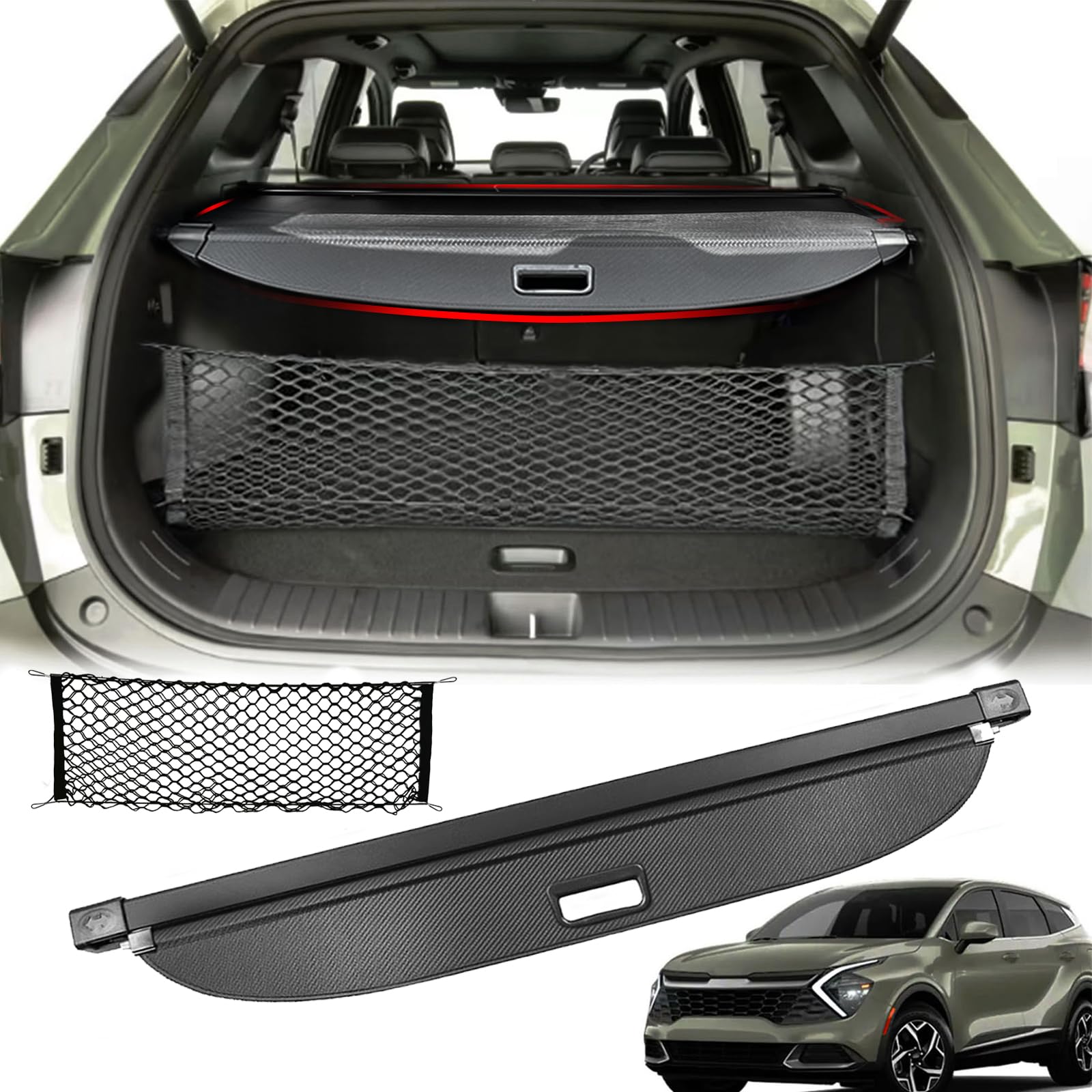 Cargo Cover for Kia Sportage 2026 2025 2024 2023 Accessories,Carbon Fiber Texture Retractable Trunk Cover Privacy Screen Security Shield Shade for 2023-2025 2026 Kia Sportage Accessories