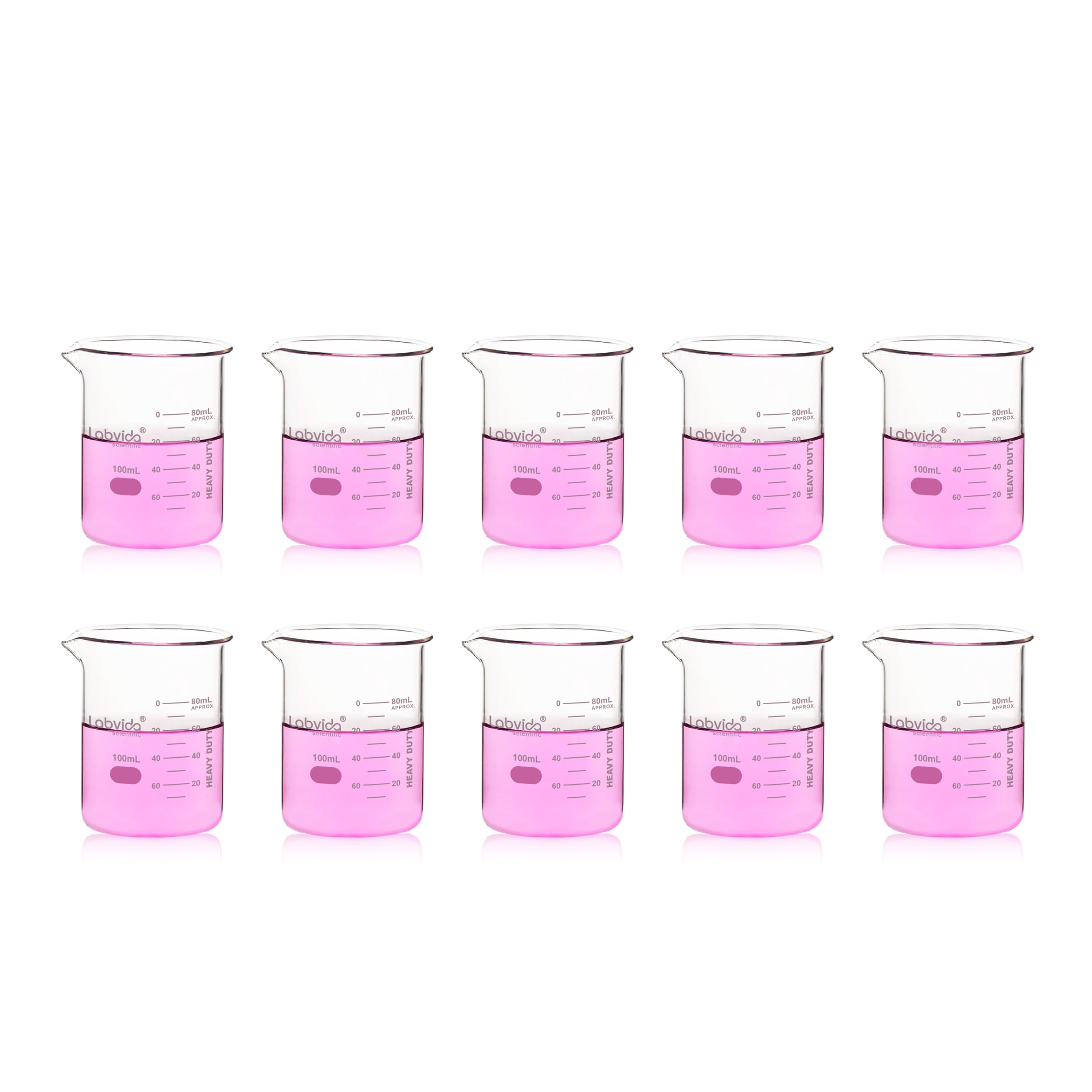 Labvid LVA024 Lot de 10 Griffin Forme basse avec graduation 100 ml
