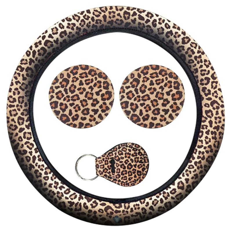 Capa para Volante com Estampa de Leopardo, Antideslizante, para Volantes de 35,6 a 38,1 cm, UHANBUT, Kit com 4 peças