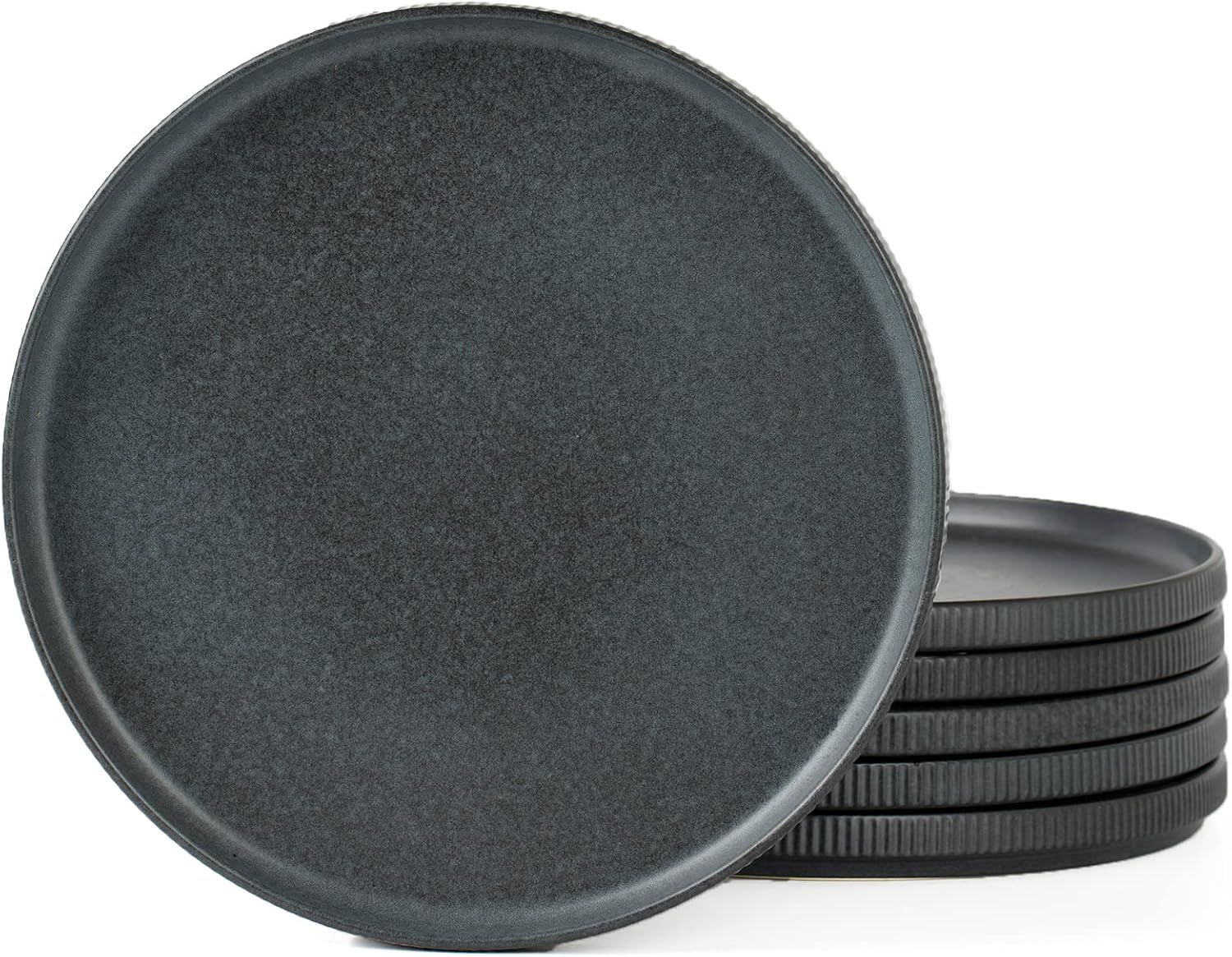 famiware Star Dinner Plates for 6, 10 inches Plate Set, Scratch Resistant, Stoneware Dinnerware, Kitchen Modern Rustic Serving Dishes, Matte Dark Charcoal (Full Glaze)