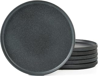 Famiware Star 10-Inch Dinner Plates Set of 6 - Scratch-Resistant Stoneware, Matte Dark Charcoal, Stackable & Dishwasher Safe