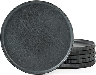 famiware Star Dinner Plates for 6, 10 inches Plate Set, Scratch Resistant, Stoneware Dinnerware, Kitchen Modern Rustic Serving Dishes, Matte Dark Charcoal (Full Glaze)
