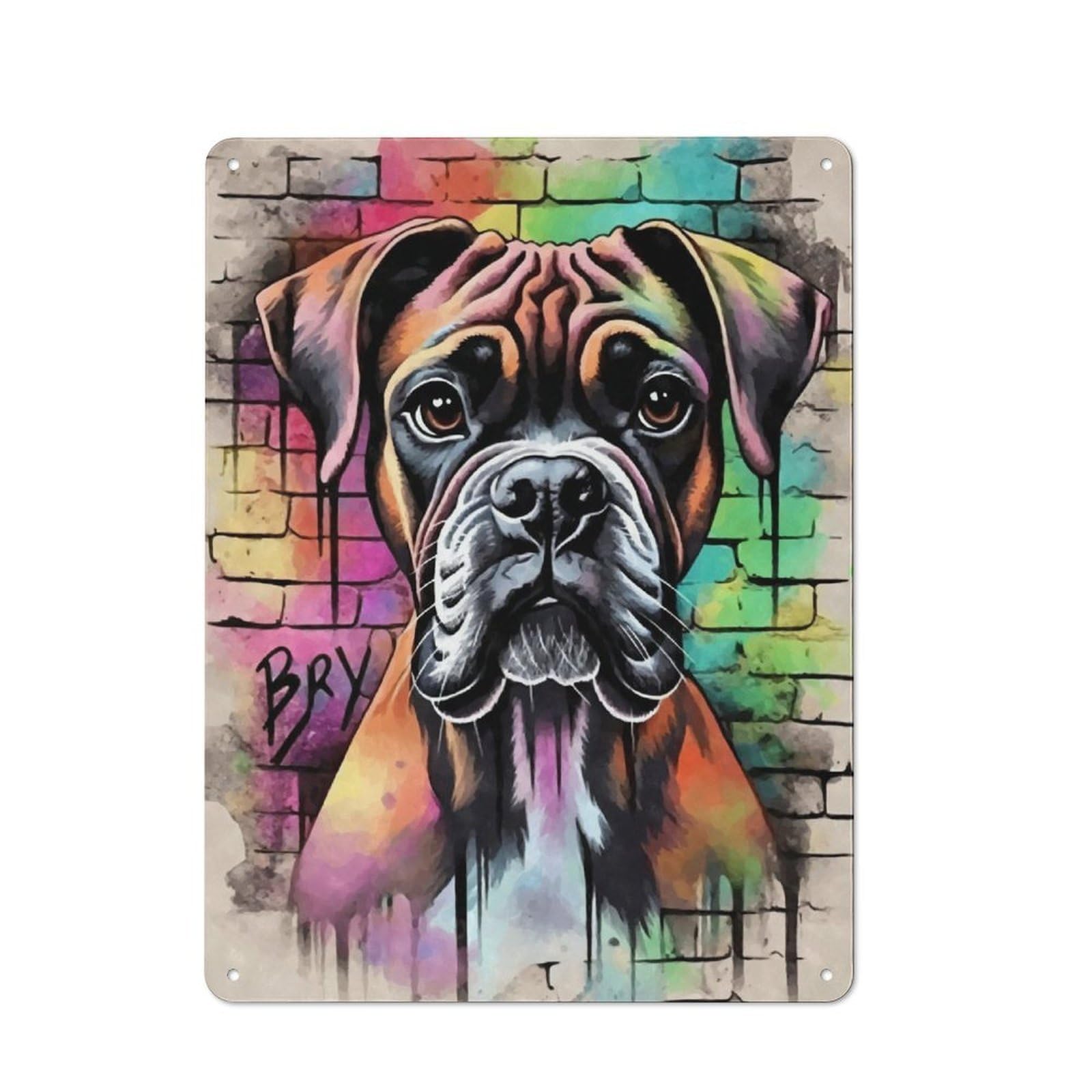 Junmoney Boxer Dog Graffiti Metal Sign 40X30cm With For Workshop Wall, Rustic Decor, For Garage, Workshop And Man Cave Decoration