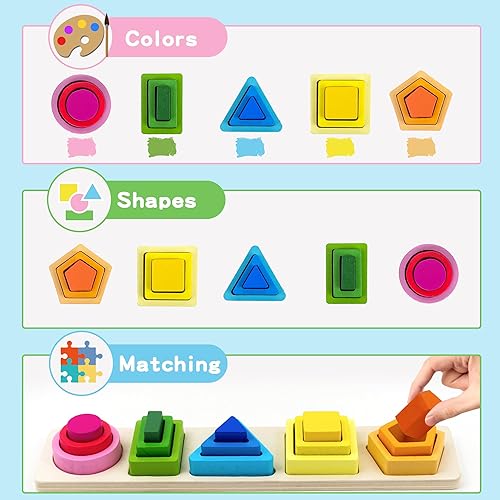 Miniatura 3 de Montessori Juguete para niños de 18 meses en adelante, juguete apilable de madera para bebés, niños y niñas, juguete educativo, clasificador de