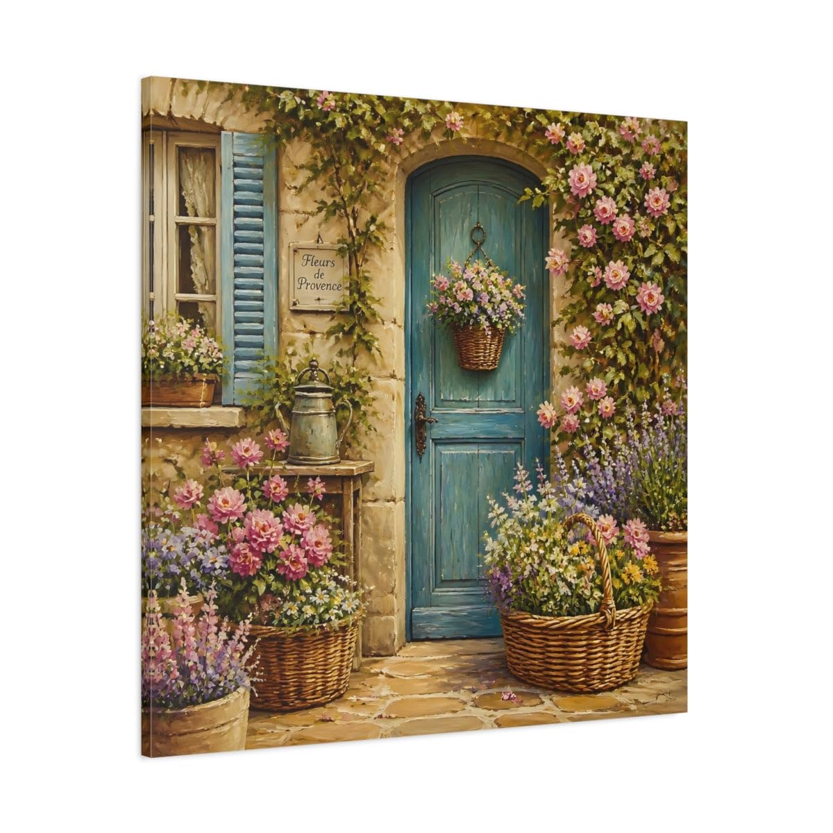 Toile impressionniste fleurs bleues de qualité premium châssis 3cm grand format - 8