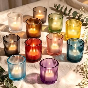 Pack of 10 Glass Tea Light Holders 6.5 x 5.5 cm Multi-Coloured