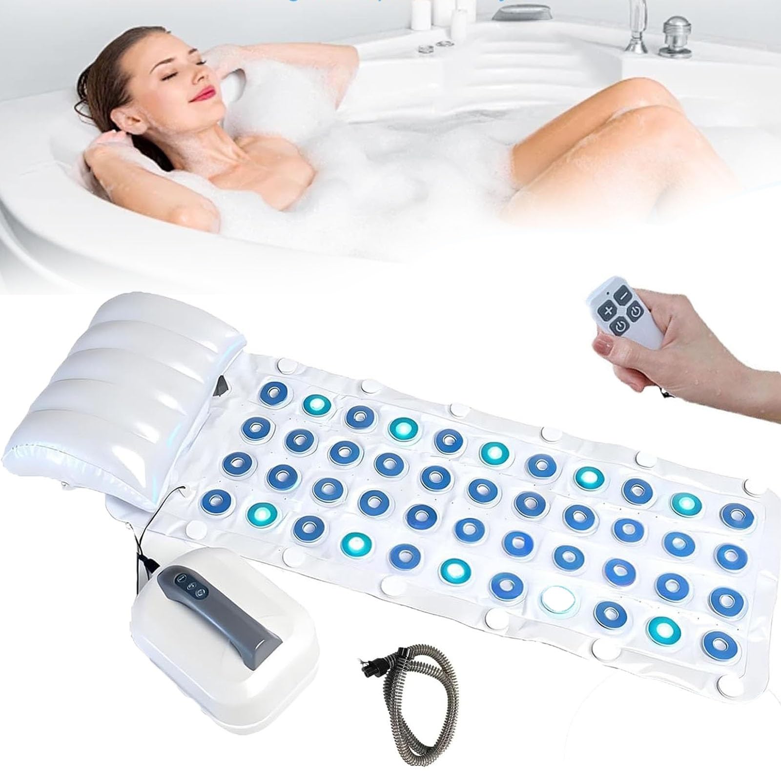 Alfombrilla de baño de burbujas portátil, impermeable, de cuerpo completo, con aire caliente, burbujas de 6 velocidades, control remoto y ventosas antideslizantes para relajarse en el hogar
