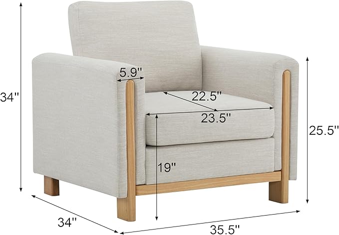 Sillón Tapizado Tela Cuadrado Beige Sala Lectura Relax miniatura 2