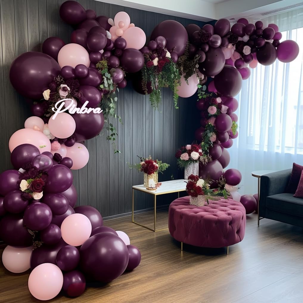 Dusty Purple Plum Double Stuffed Balloon Garland Different Sizes 18In 12In 5In Pastel Balloon Arch Kit For Baby Shower Wedding Gender Reveal Birthday Party Decorations