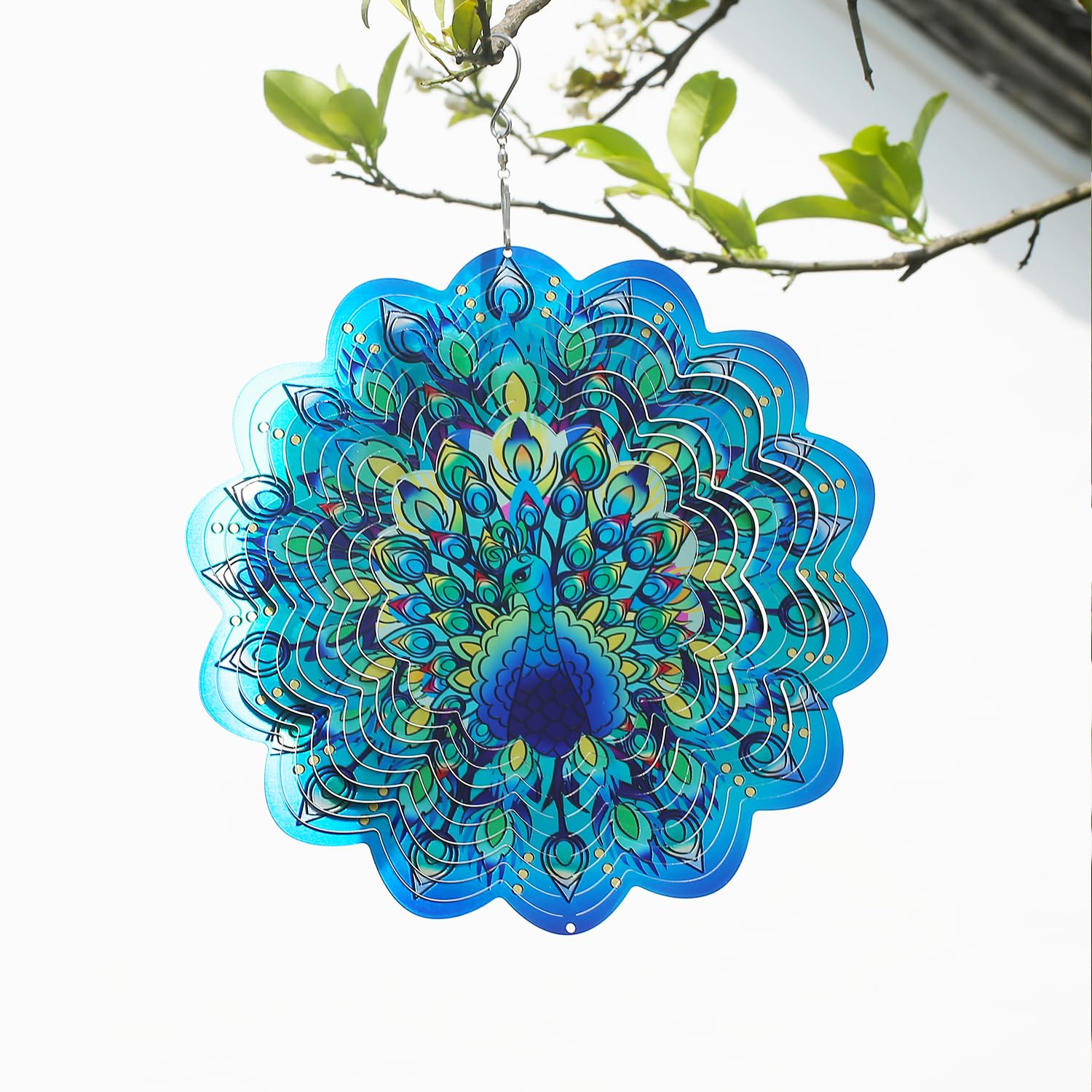 Gochoi Peacock Hanging Wind Spinners Outdoor,Peacock Gifts for Women Mom Grandma Wife,11 inch Stainless Steel Wind Spinner Garden Yard decor Ornaments Outside Decorations-Green Peacock - Image 4