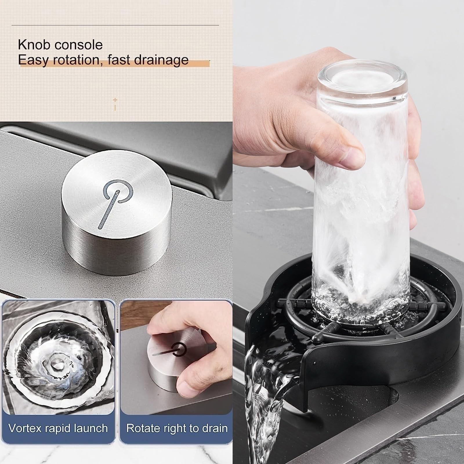 Lavello da Cucina,lavello a Cascata in Acciaio Inossidabile 304 Nero,lavello sottotop con Vasca Singola,Rubinetto Estraibile Flying Rain,Lavatrice e lavabo,per Una Lavanderia Moder
