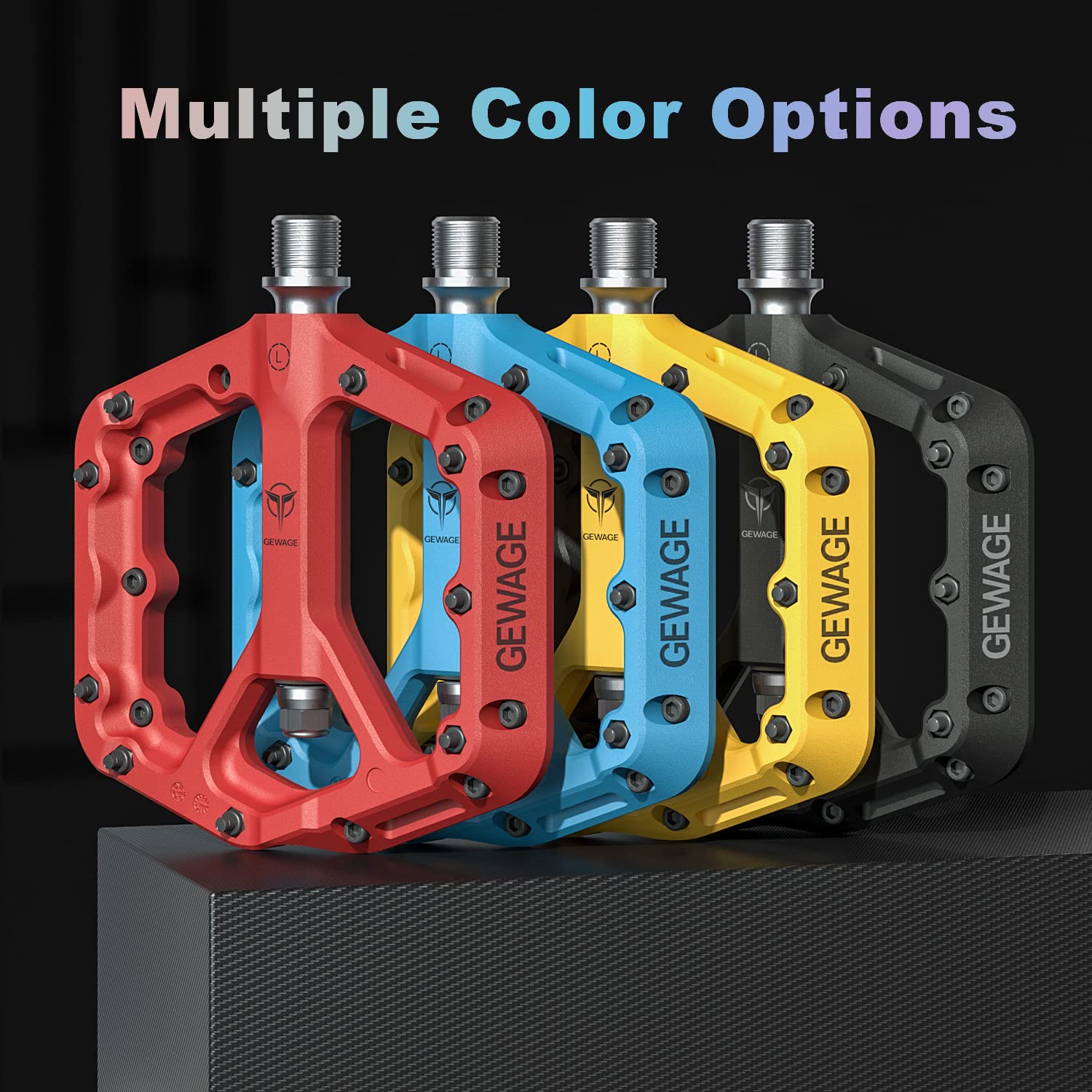 GEWAGE Pedali per mountain bike, pedali in fibra di nylon antiscivolo MTB, pedali per bicicletta da 9/16", pedali a piattaforma piatta leggeri e larghi