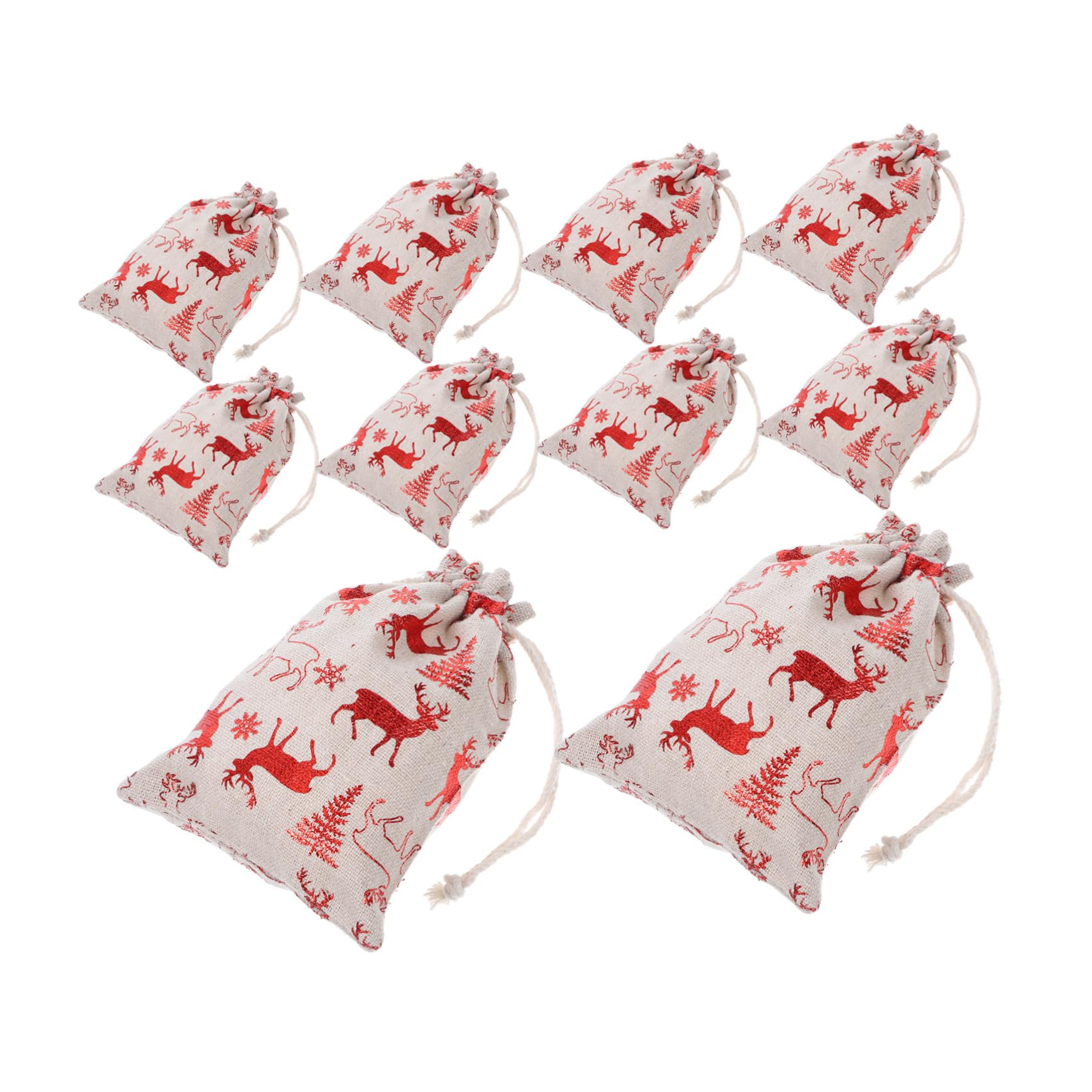JECOMPRIS 50pezzi Sacchetti Di Natale Lino Cotone Con Chiusura Corda Di Sacchetti Per Regali Caramelle e Dolci Design Festivo Con Renne Rosse Per Feste e Occasioni Speciali