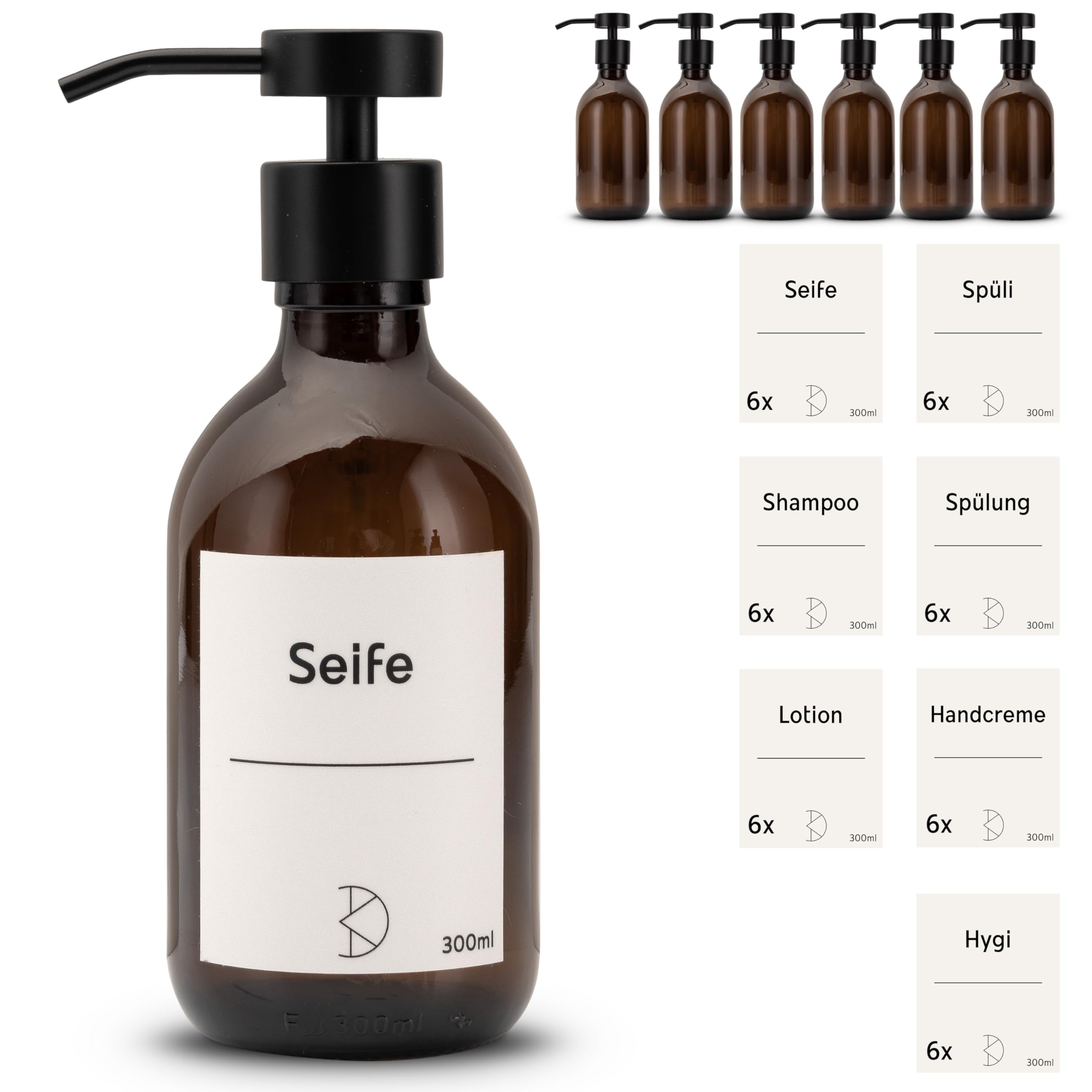 Dispenser di sapone in vetro per bagno e cucina – Dispenser di sapone liquido in vetro marrone – Moderno – Dispenser di pompa per sapone, detersivo e crema per le mani – Dispenser di