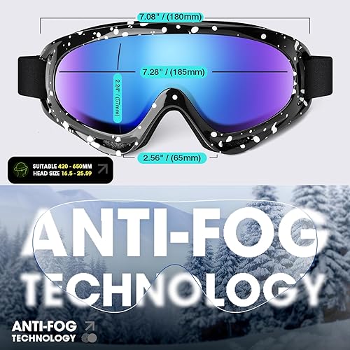 Miniatura 6 de Braylin Paquete de 2 gafas de esquí de nieve, gafas de snowboard para hombres, mujeres, jóvenes, niños, niños o niñas, gafas de moto de nieve
