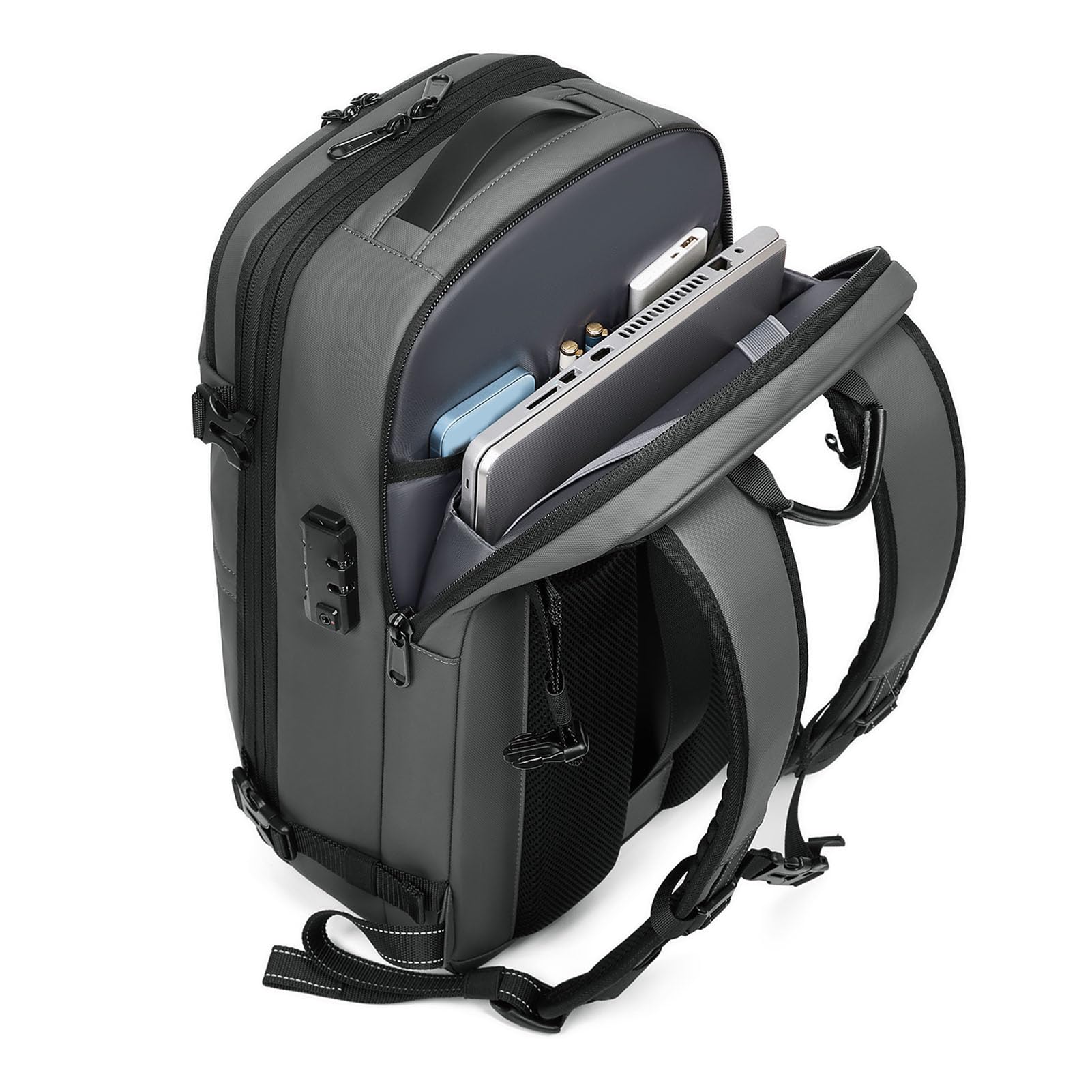 Sac à Dos de Voyage étanche et Extensible avec Airbag et Compartiment à Chaussures pour Ordinateur Portable 17 Pouces (gris foncé)