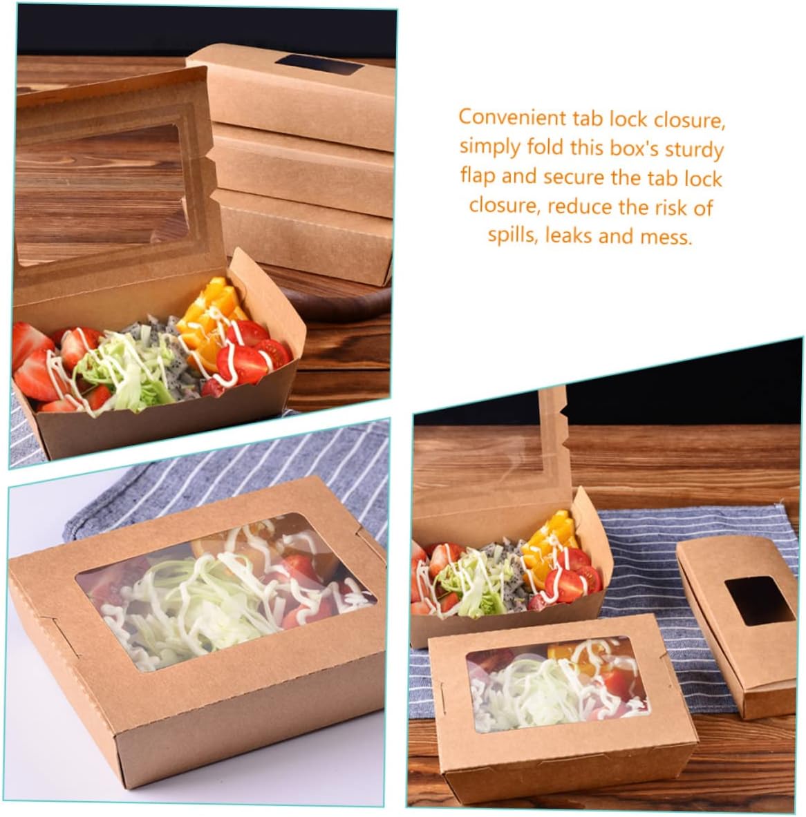 50pcs Kraft Paper Takeout Containers Meal Containers Lids for Fried Chicken Popcorn French Fries Nuts