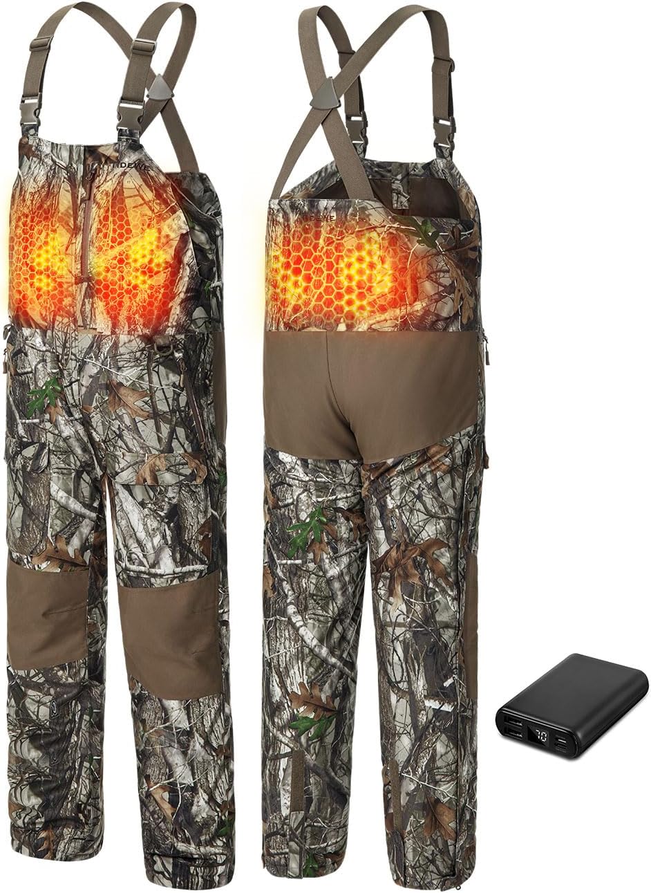 Hunting Bibs Heated with Battery, Waterproof Insulated Bibs for Fishing
