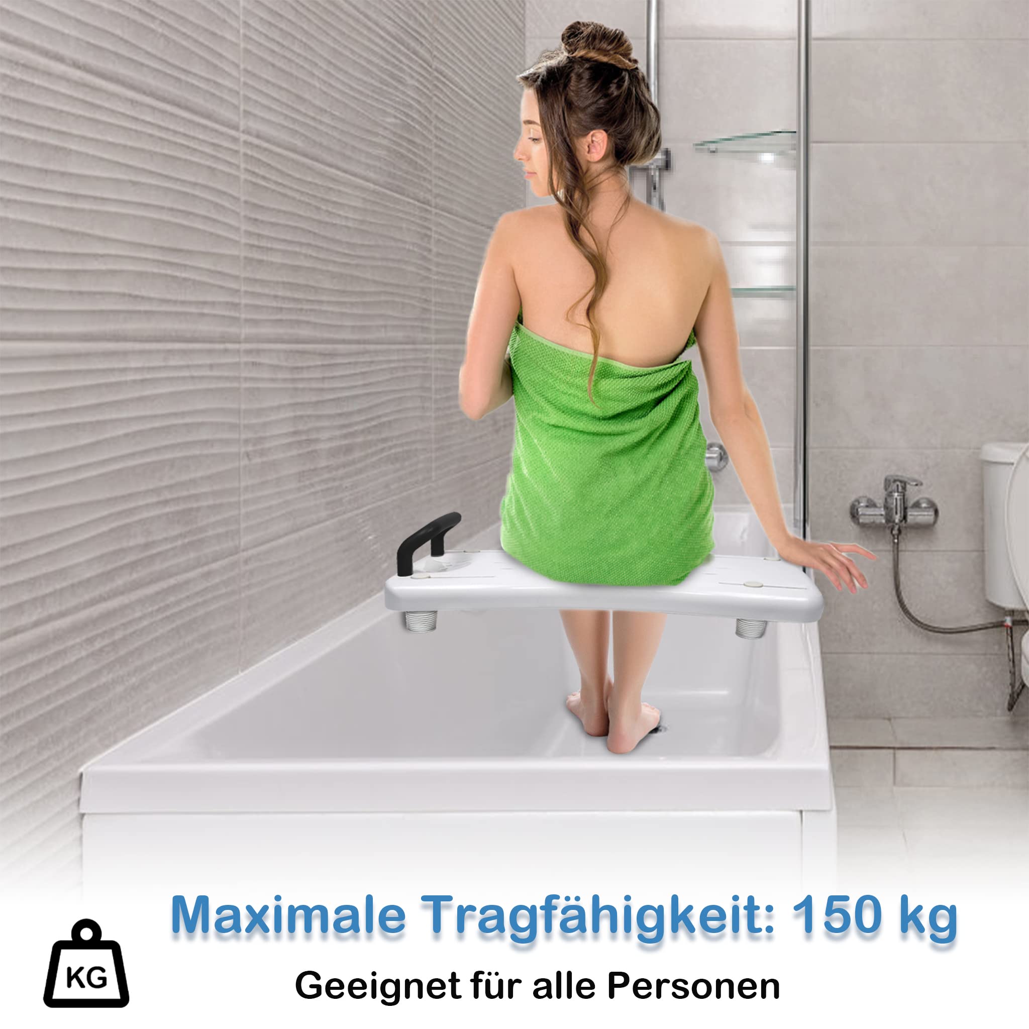 LZQ Badewannenbrett 70cm lang Badewannensitz Senioren mit Schwarz Griff und Seifenablage, Einstellbar Wannensitz Sitzbrett für Badewanne für Erwachsene bis max.150kg