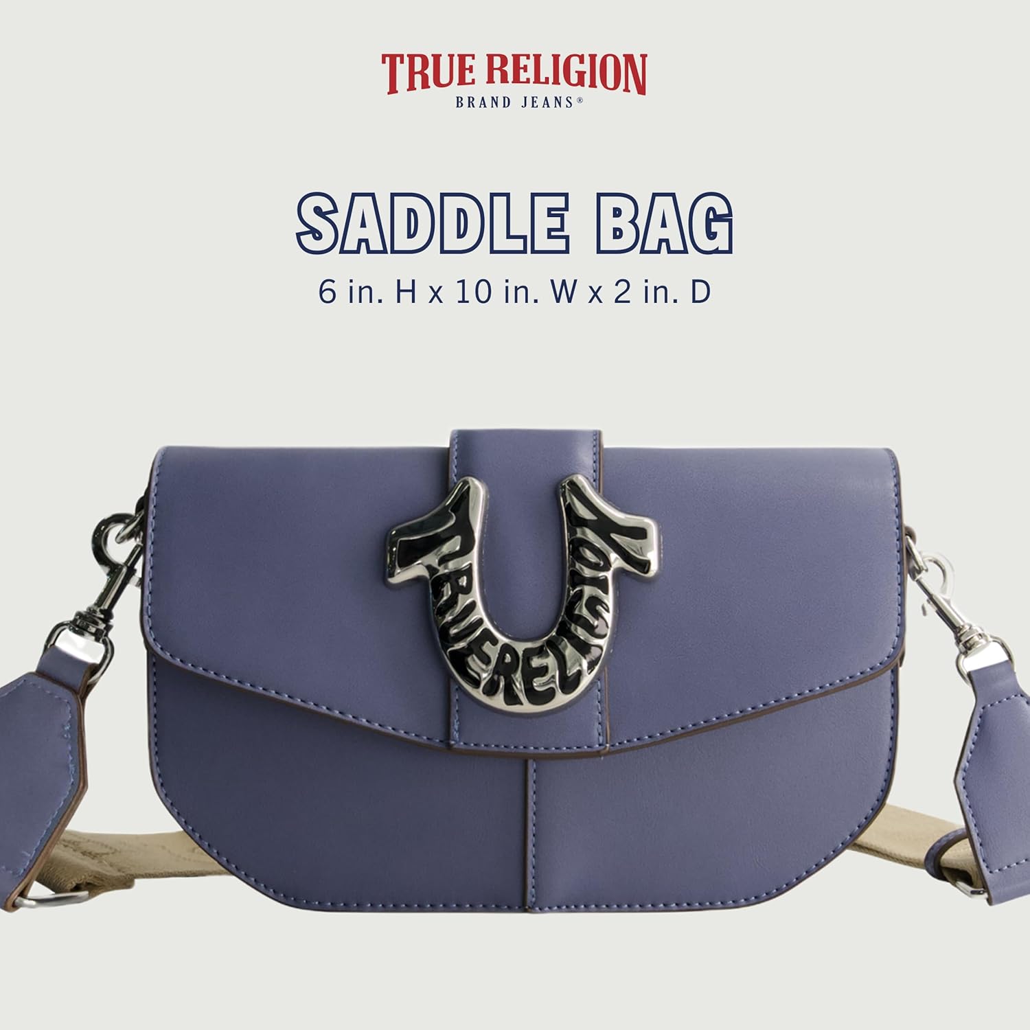 True Religion Saddle Bag, Women's Faux Leather Crossbody Purse with Adjustable Shoulder Strap, Blue, One Size