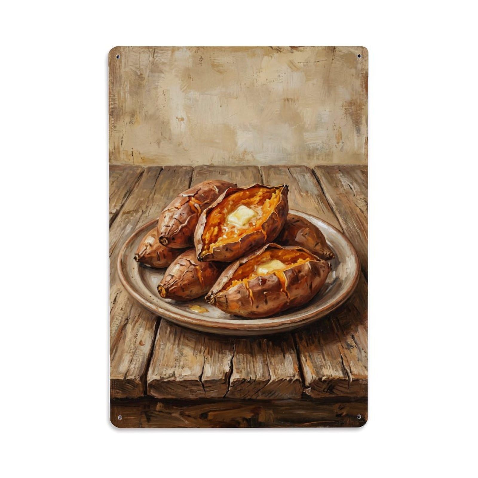 Fqnyr Style Country Dining Table Sweet Potatoes Countryside Home Metal Tin Sign Plaque Wall Decor For Cafe, Club Bar, Office, Home Garden Metal Poster 8X12inch