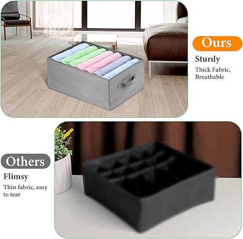 Miniatura 7 de Paquete de 6 organizadores de ropa grandes para armario, 7 rejillas, organizador de ropa plegable con asa, organizador de armario para jeans,