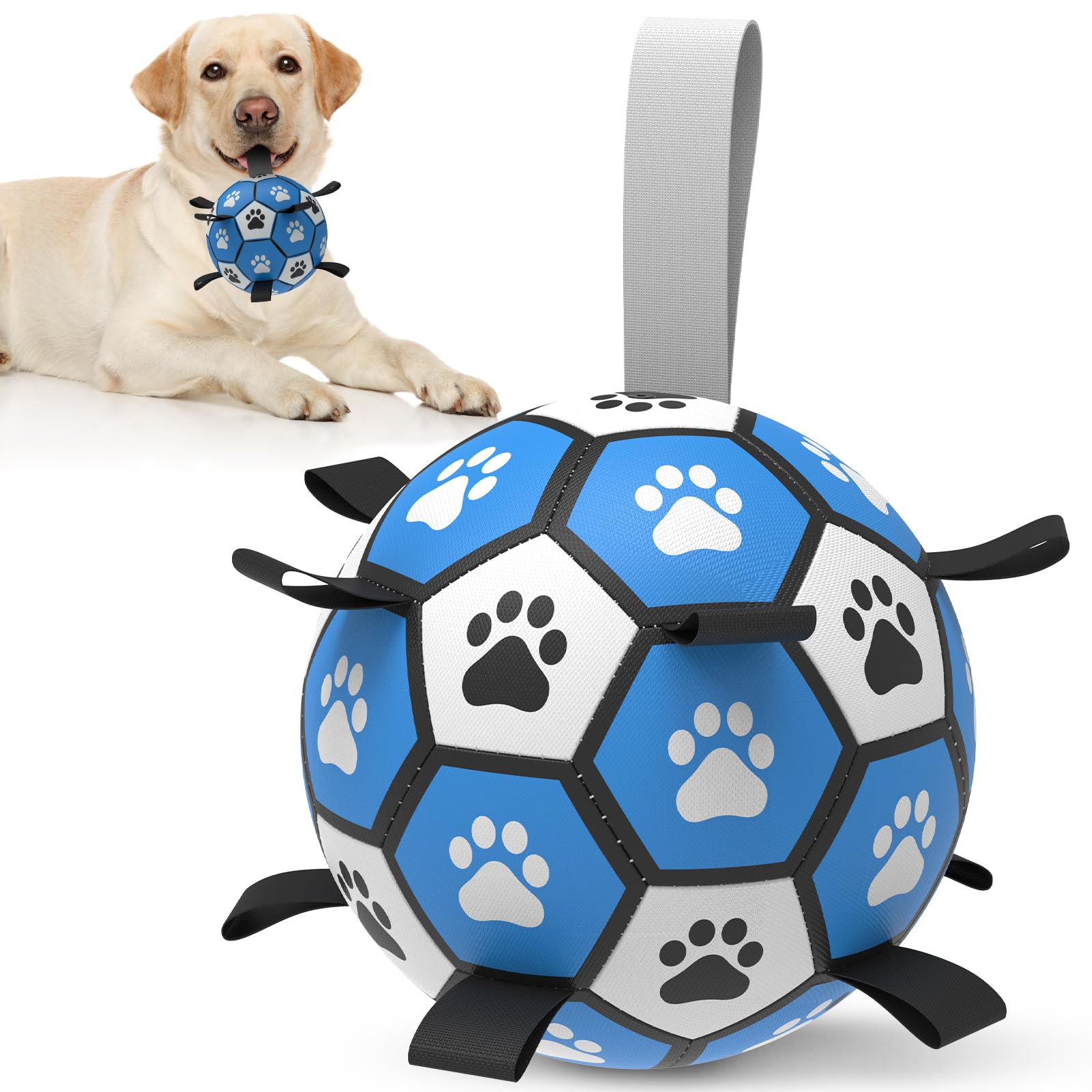 HETOO Pelota de juguete para perros con asa para perros, remolque interactivo de guerra, pelotas de agua, juguetes de regalo de cumpleaños para perros medianos/grandes (8 pulgadas, azul gris)