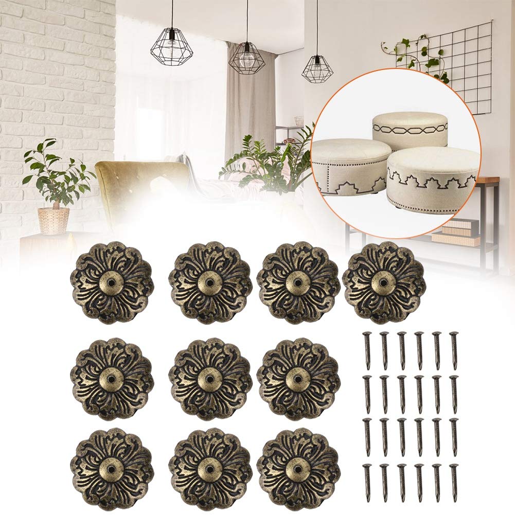 Gsycle 30PCS Upholstery Tacks for Furniture, Upholstery Nail Retro Flower Shape Cyan Bronze Zinc Alloy Furniture Hardware Accessories for Sofa, Chair