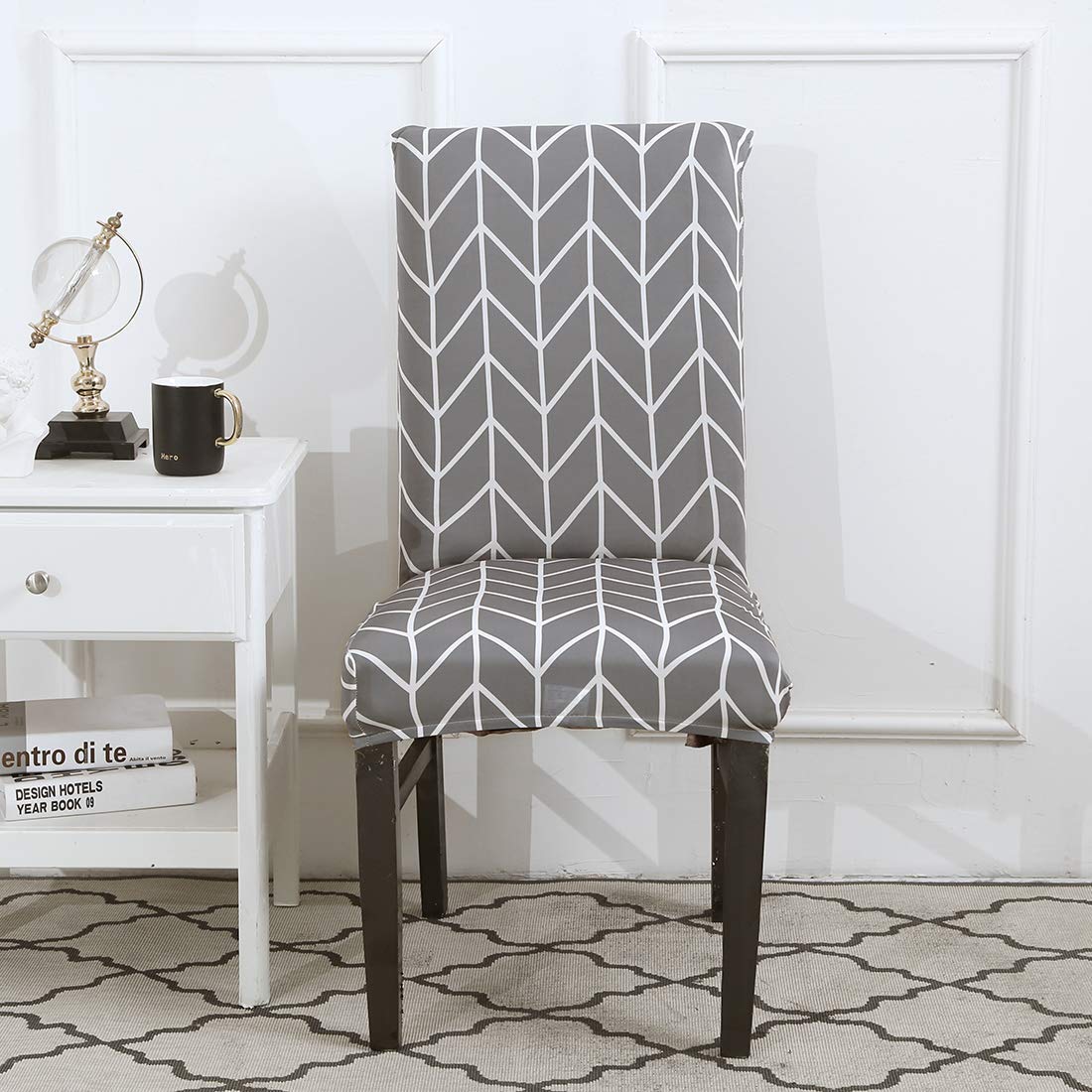 Quirk Elastic Chair Covers - Black & Brown Motif (Pack of 6) -27