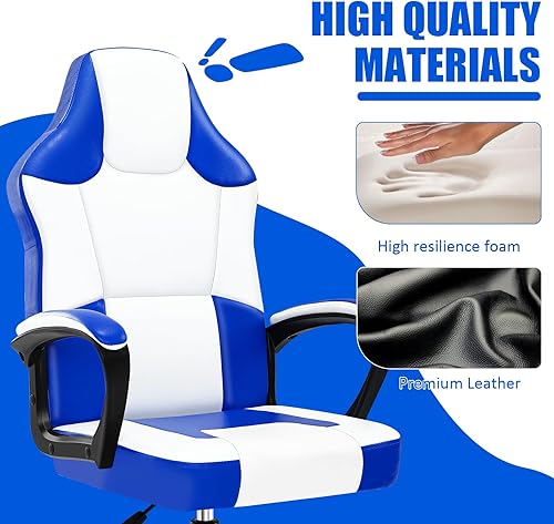 Miniatura 5 de Silla de juegos con reposapiés, sillas anchas de computadora para adultos, sillas de jugador de altura ajustable con soporte lumbar de masaje,