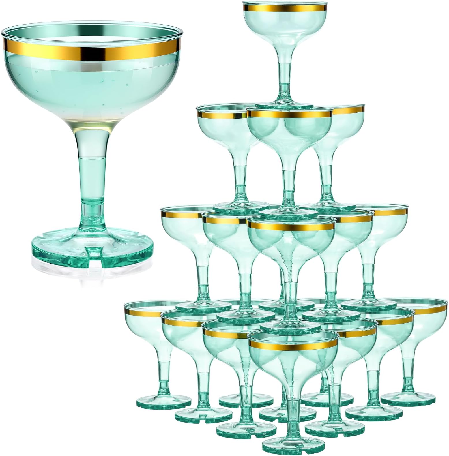 Zopeal 30 Pcs Sage Green Champagne Glasses 5 oz Plastic Champagne Tower Disposable Martini Glasses Stackable Stemmed Margarita Coupe for Wedding Birthday Halloween Party Bar