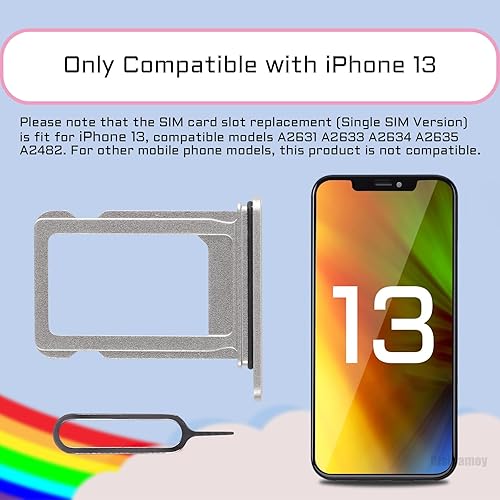 Miniatura 3 de Para iPhone 13 Plata SIM Ranura Reemplazo Solo SIM Versión Tarjeta Bandeja Soporte Adaptador con Anillo de Goma Impermeable Herramienta de