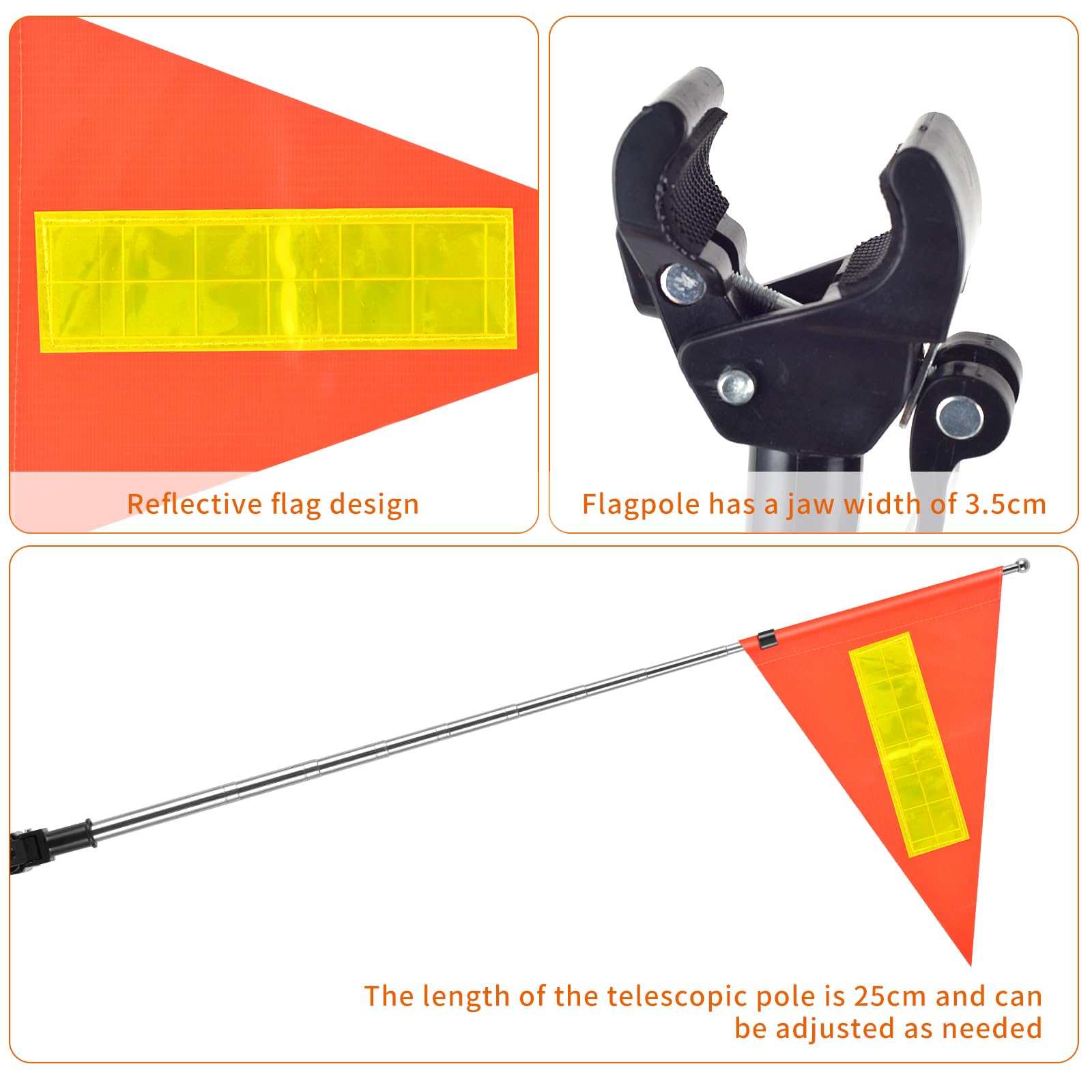Carrito de golf poste de bandera reflectante accesorios para carrito de golf 22X30cm bandera de seguridad naranja poste telescópico carrito de golf soporte de bandera sillas de ruedas bandera de