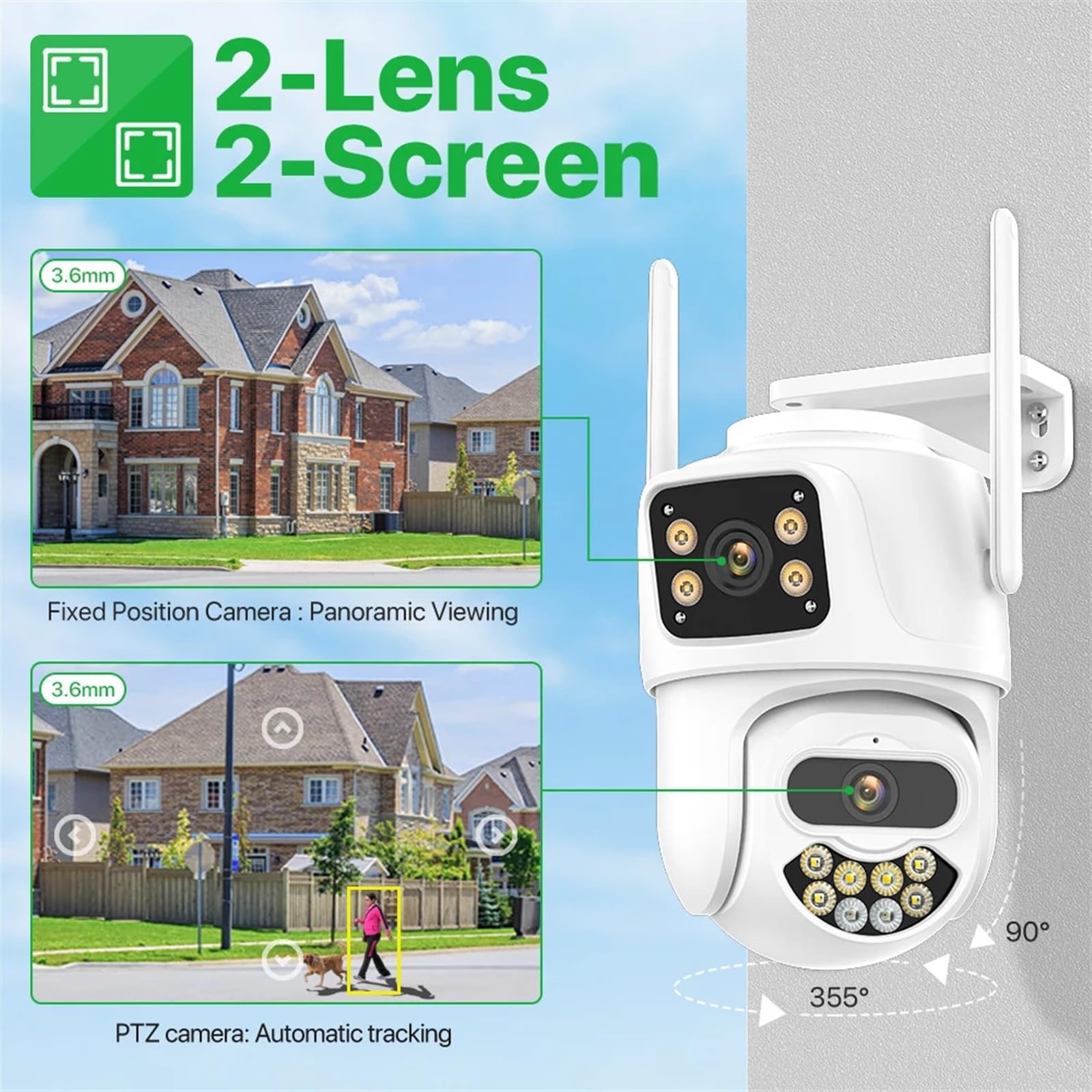 Telecamera di sicurezza, Telecamera IP di sicurezza wireless esterna 4K 8MP HD PTZ Wi-Fi con doppio obiettivo sorveglianza stradale tracciamento automatico(8MP NO SD Card)