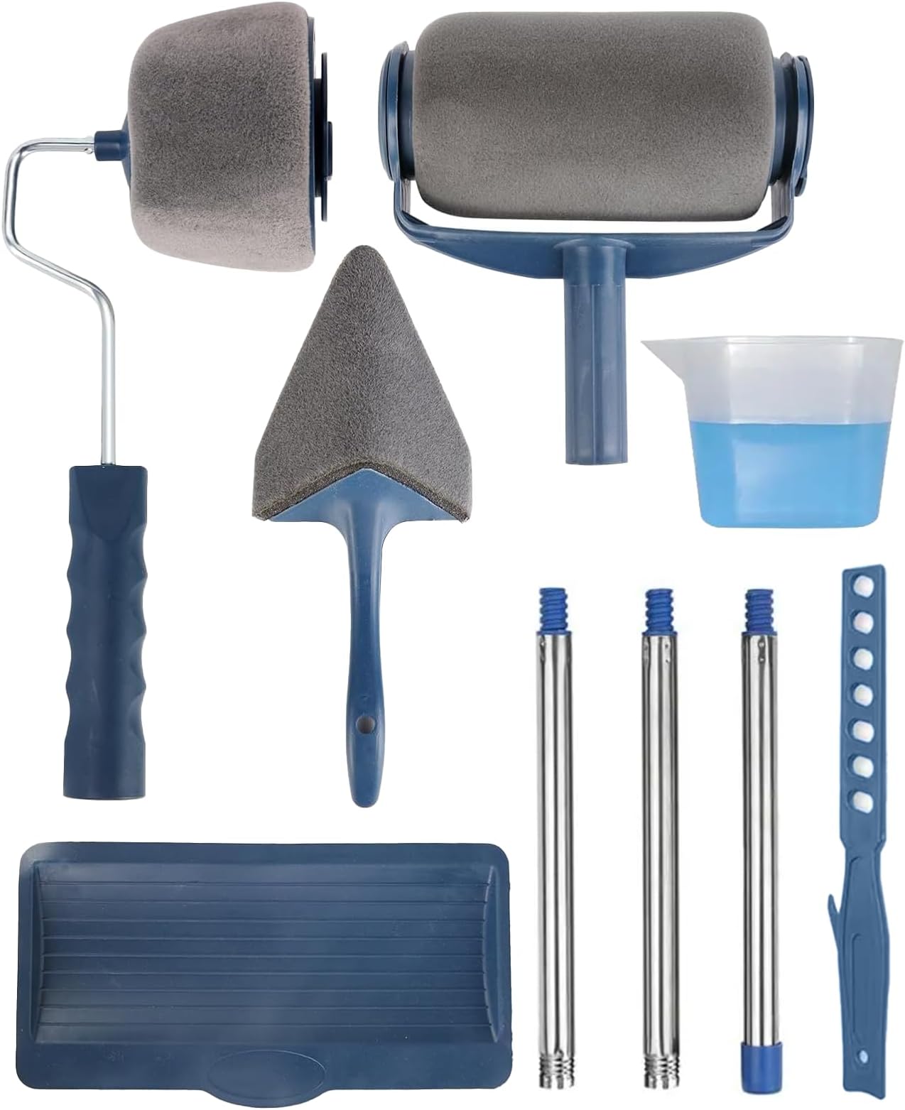 7-Piece Professional Paint Roller Kit – Non-Drip Roller with Tray, Long Handle, Edging Tool & Refill Covers for Walls, Ceilings & Decking