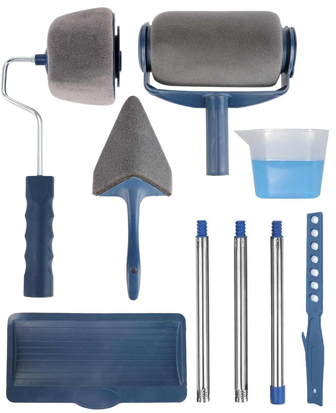 Rudfovn 7-Piece Professional Paint Roller Kit – Non-Drip Roller with Tray, Long Handle, Edging Tool & Refill Covers for Walls, Ceilings & Decking
