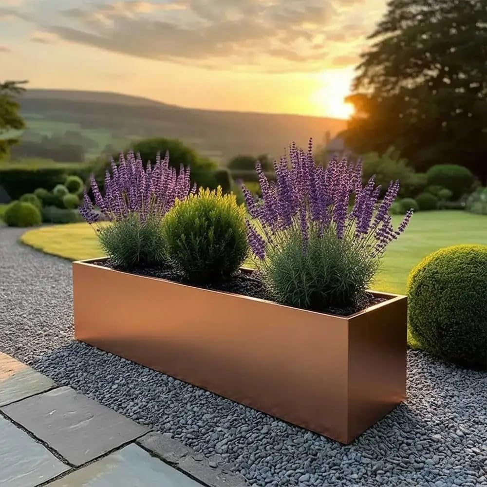 Tulipy Zinc Galvanised Trough Planter with Liner | No Assembly Needed | Lightweight (Copper, L100cm x W40cm x H40cm)