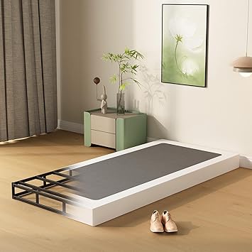 4 Inch Low Profile Twin Box Spring with Fabric Cover, Heavy Duty Boxsping for Twin Bed, No Noise Mattress Foundation, Strong Metal Frame, Easy Assembly, Black