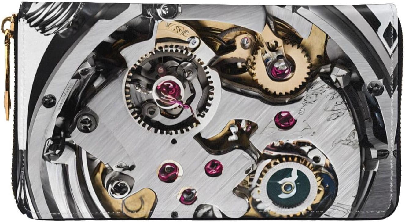 (Cool Steampunk Gears) Print Women's Long Wallet Clutch with Zipper Multiple Card Slots Coin Pocket Elegant Ladies Purse