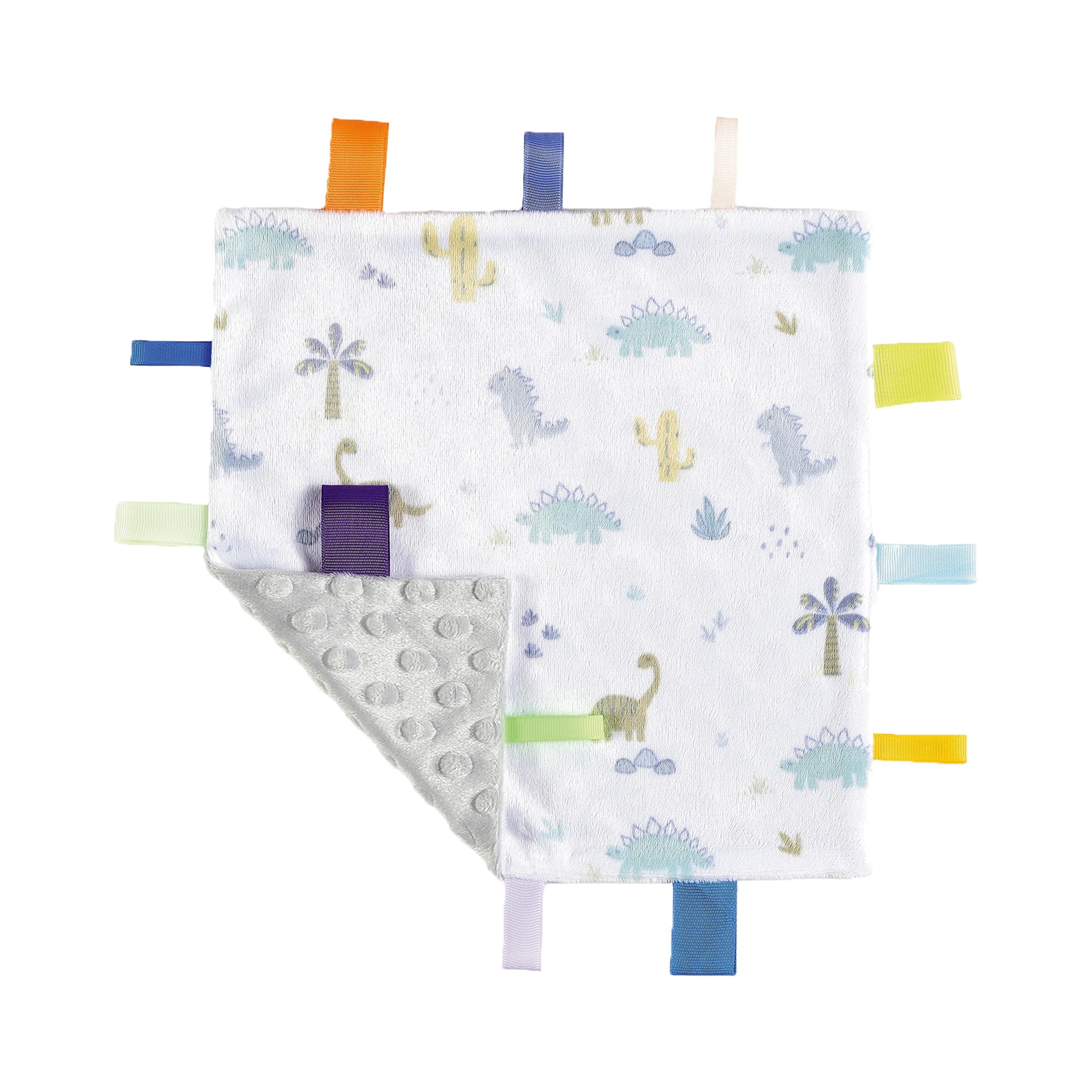 CREVENT Tag Security Blankets for Babies, Soft Small Loveys for Boys, Baby Comforter Sensory Blanket, Great Gifts for Birthday Baby Shower (10"X10" Dino)