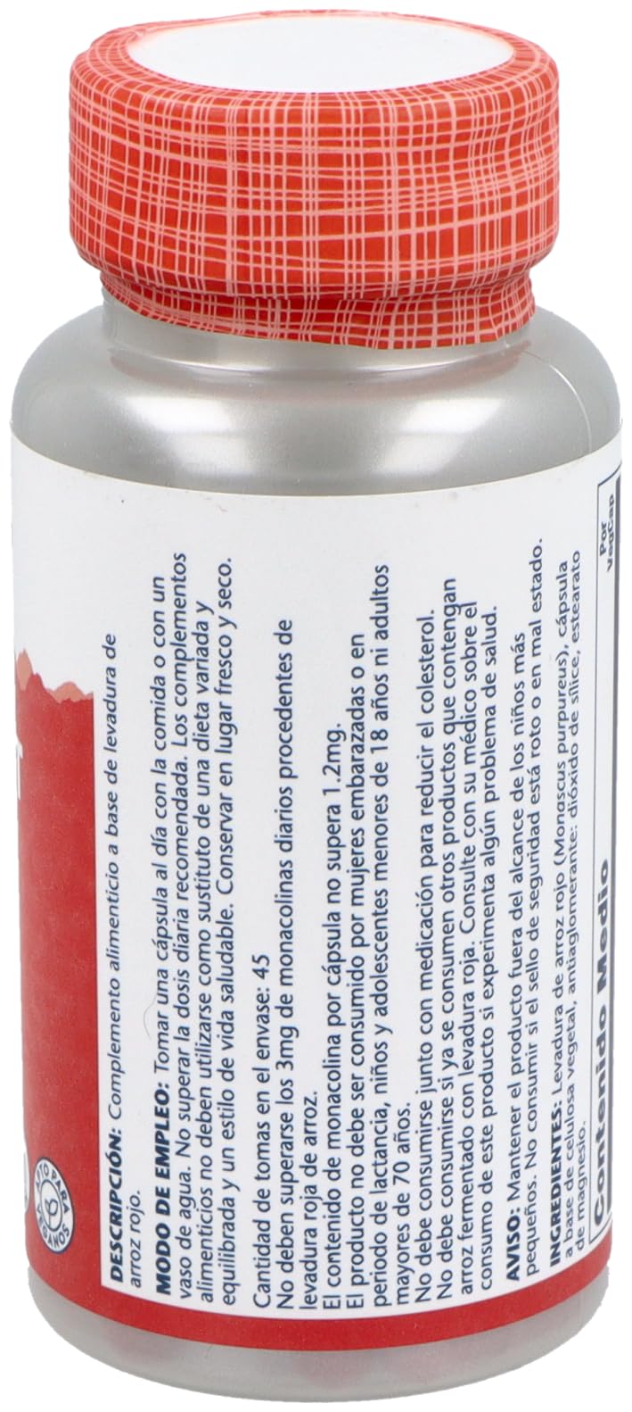 SOLARAY® Red Yeast Rice. 45 VegCaps. Formula de cuidado cardiovascular a base de Monascus purpureus. Sin gluten. Apto para veganos.