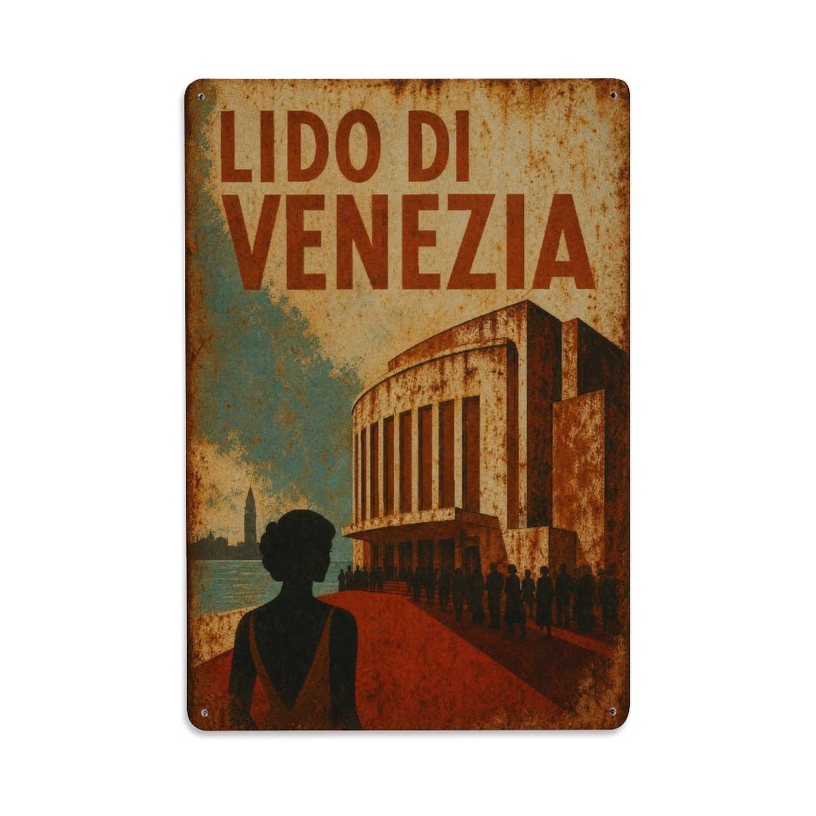 Huiyhb 8X12inch(20X30cm) Vintage Travel Lido Venezia Cinema Palace Cultural Italy Metal Tin Sign