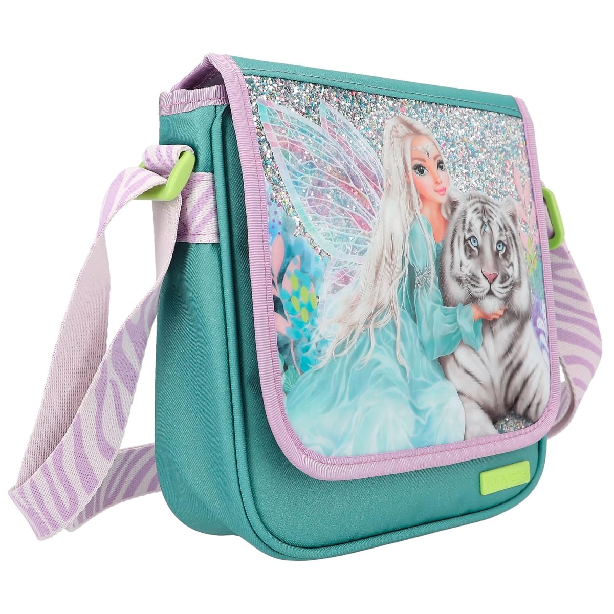 Depesche 12496 TOPModel Fantasy Tiger - torba na ramię w kolorze lawendowym i benzynowym, mała torba z zamkiem błyskawicznym i regulowanym paskiem na ramię