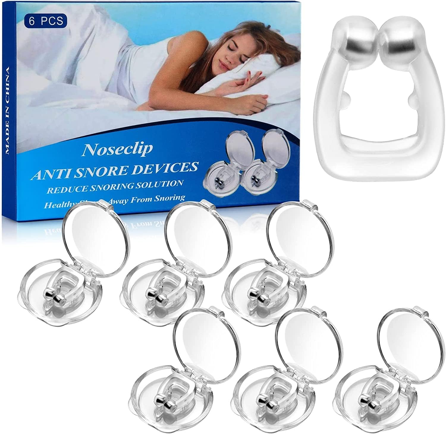 MS Esther Snore Stopper 6Pcs，Anti Snoring Devices, Silicone Magnetic Anti Snoring Nose Clip, Effective to Stop Snoring, Quieter Restful Sleep